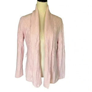 Katherine Kelly Cashmere Blush Pink Open Front Cable Knit Cardigan Women Size M